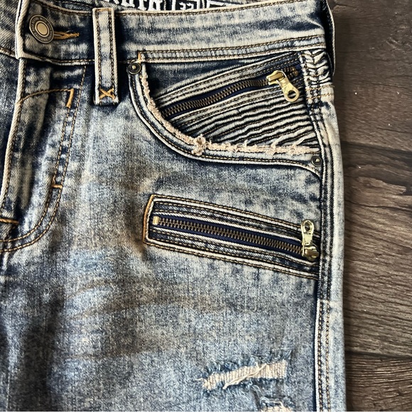 Rock Revival Men's Moto Elliot Distressed Slim Straight Jeans Size 32x32 - Picture 3 of 11